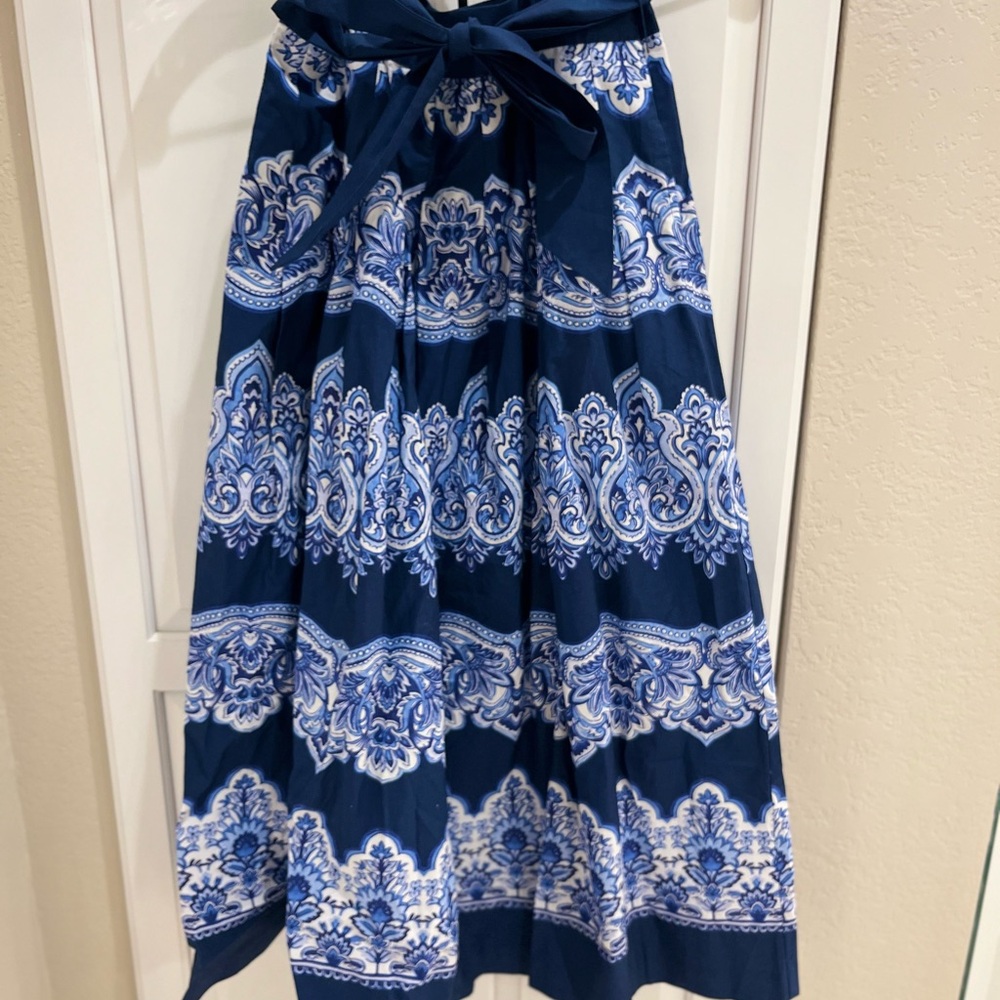 Talbots Blue and White Patterned A-Line Skirt